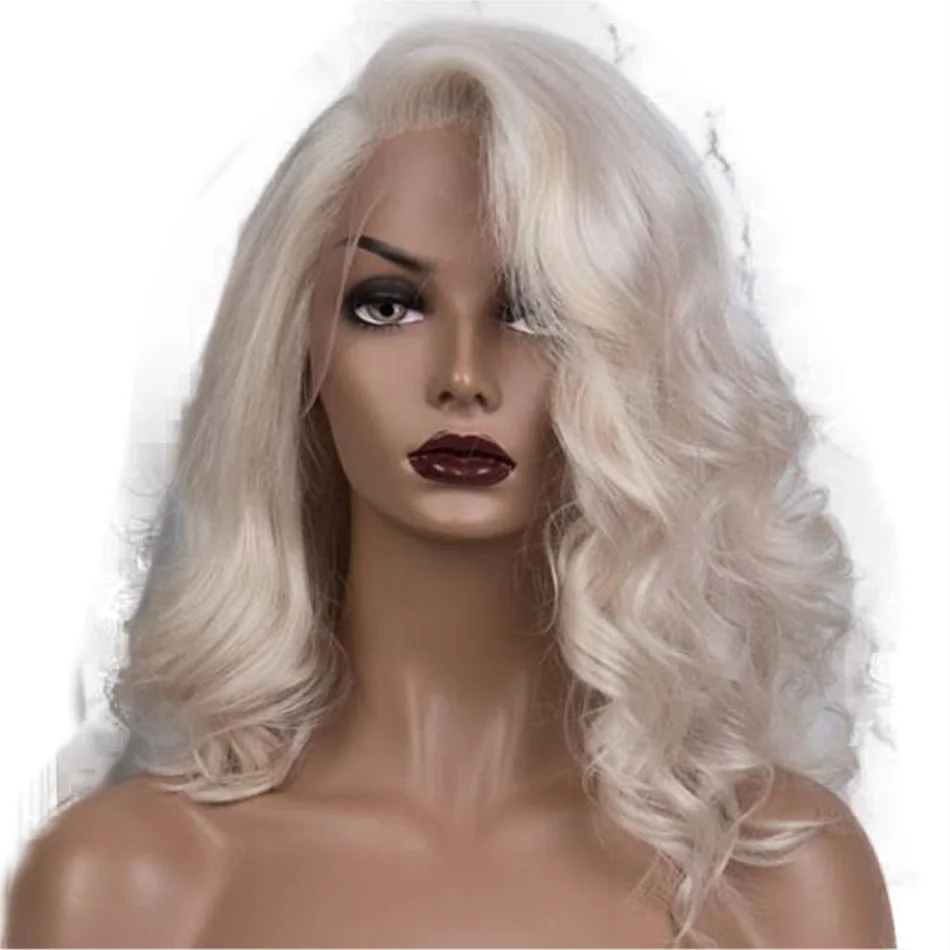 Прозрачный кружевной платиновой блондинки из волнистые человеческие волосы парики 13X6 Синтетические волосы на кружеве парики объемная волна блондинка парик из человеческих волос для Для женщин из натуральных волос