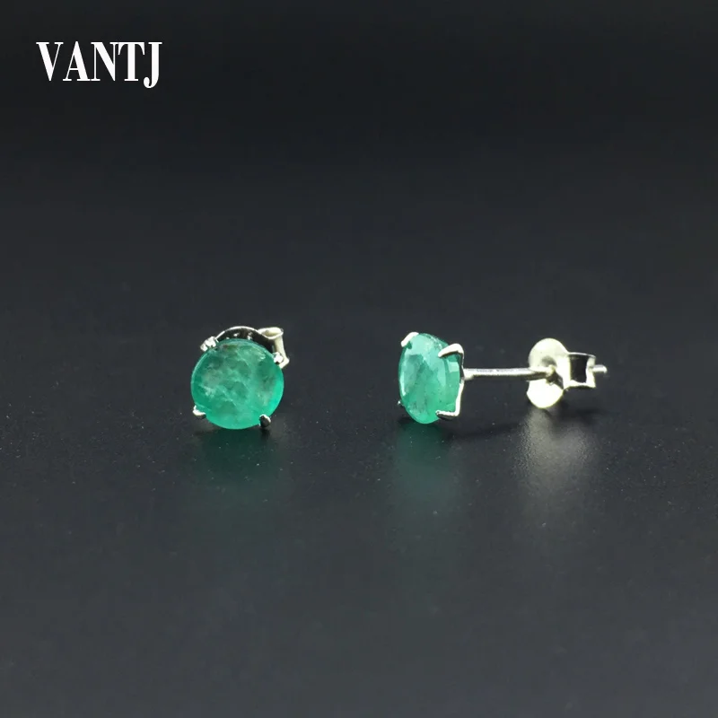VANTJ Real Natural Emerald Earrings Sterling 925 Silver Elegant Fine Jewelry For Women Lady Party Wedding Gift with Box