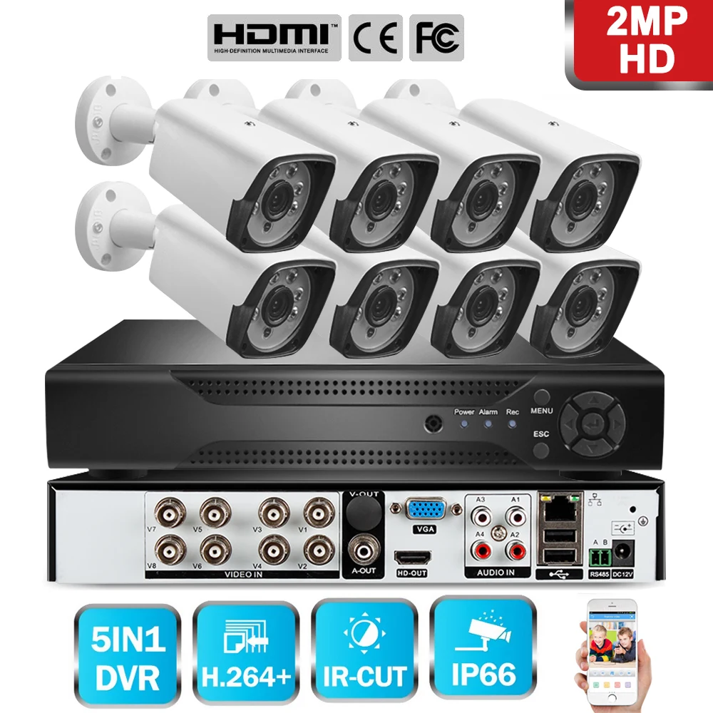 H.264 HD 8CH DVR 1080P AHD CCTV системный комплект для фотокамеры 2MP наружная Водонепроницаемая ip-камера Домашняя безопасность система видеонаблюдения
