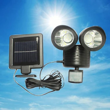 

Solar Double Head Sensor Light Double Head Outdoor Waterproof 22LED Garden Landscape Door Light