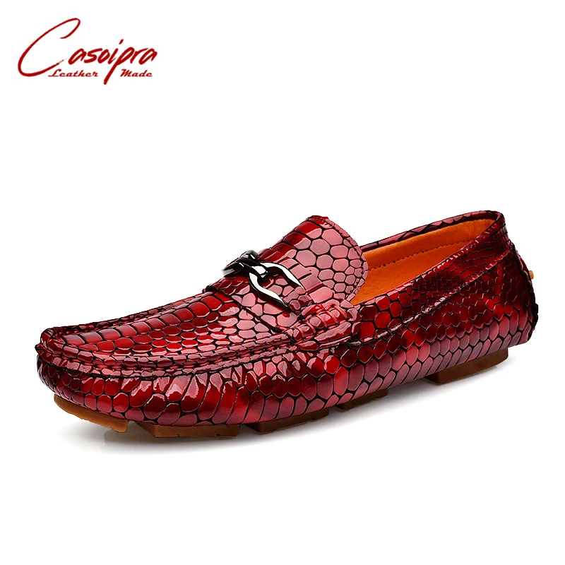 

Casoipra Luxury Crocodile Pattern Men Loafers Handmade Genuine Leather Shoes Red Flats Gommino Slip On Driving Shoes Mocasines