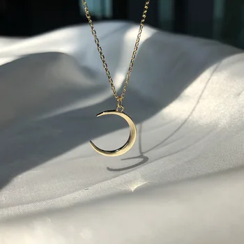 

Minimalism 1PC Authentic 925 Sterling White/Gold Moon Crescent Pendant Choker Necklace Jewelry CX40