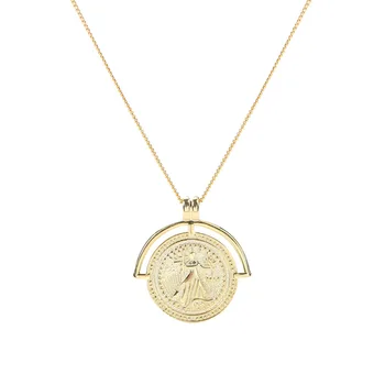 

18K Gold 100% Authentic 925 Sterling silver Round Figure Coin Pendant Portrait Necklace FINE Jewelry TLX1067
