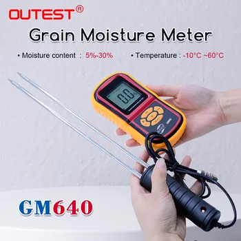 

LCD Food moisture meter GM640 Grain Moisture Meter for Corn Wheat Rice Bean Temperature Humidity Tester Monitor +Long probe