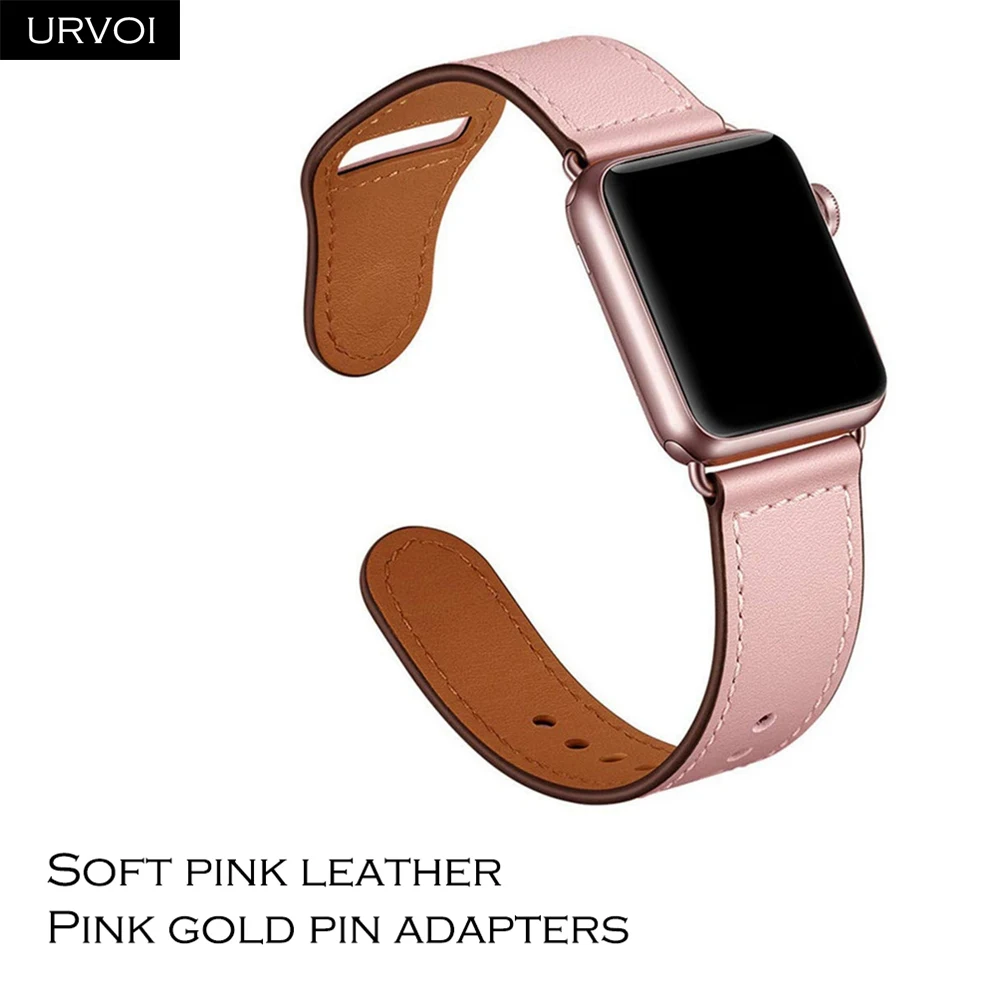 Soft pink PG URVOI band для apple watch серии 5/4 3, 2, 1, ремешок для наручных часов iWatch, большие размеры 40-44 мм спортивный ремешок из натуральной кожи Swift Pin& tuck ручной работы - Цвет ремешка: Soft pink PG