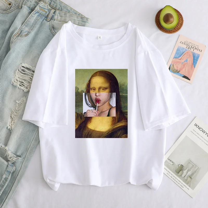 Women T Shirts Funny Print Aesthetic Hand Graphic T-shirt Oversized Tshirt Casual Top Tees Michelangelo Clothes Female T-shirt