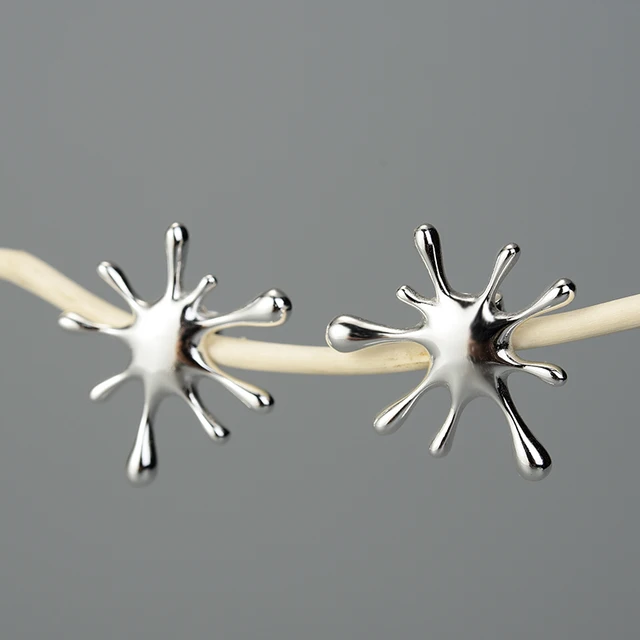 S925 Sterling Silver Natural Creative Handmade Designer Fine Jewelry Splashing Metal Stud Earrings for Women 2
