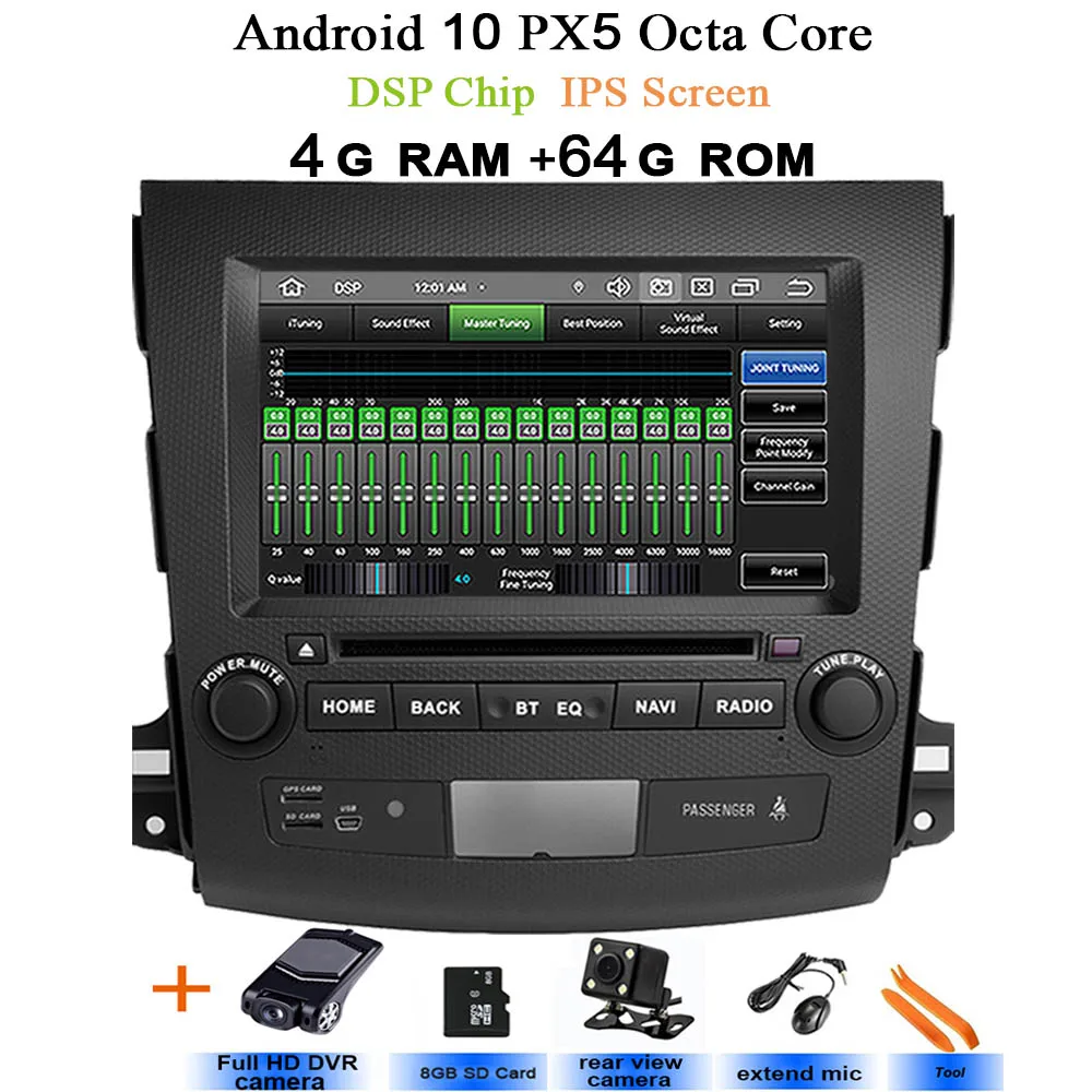 DSP чип ips Android 10 в тире автомобильный стерео dvd-плеер gps для Mitsubishi Outlander 2007-2012 peugeot 4007/Citroen C-Cross радио - Цвет: DSP-IPS 4G-Rear-DVR
