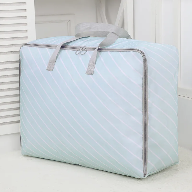 Полосатый сплошной цвет одеяло сумка для хранения одежды органайзер большой емкости Оксфордский багаж сумки путешествия Ziplock сумка M L XL XXL посылка - Цвет: Frost blue