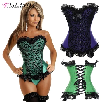 

VASLANDA Women Overbust Steampunk Corset Waist Cincher Bustier Top Lace Up Gothic Clothing Sexy Bustiyer Burlesque Espartilho