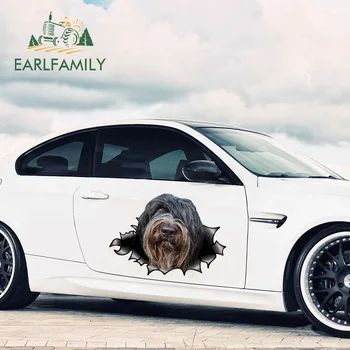 

EARLFAMILY 43cm x 28.2cm Car Body Sticker Schapendoes Dog Torn Metal Decal 3D Reflective Sticker Car Warp Dutch Sheepdog Decal
