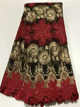 

Hot fashions 5 yards stones Embroidered Mesh Lace Fabric High Quality Guipure Lace for Party and Wedding FTS32