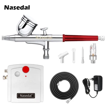 

Nasedal Dual-Action 0.3mm Airbrush White Compressor Kit Paint Spray Gun for Nail Art Painting Makeup Tattoo Model Cake Car Paint
