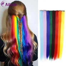 AILIADE, на заколках, одна штука, 24 дюйма, длинные, Омбре, цельные Синтетические прямые накладные волосы для наращивания, желтый, зеленый, розовый, фиолетовый, синий