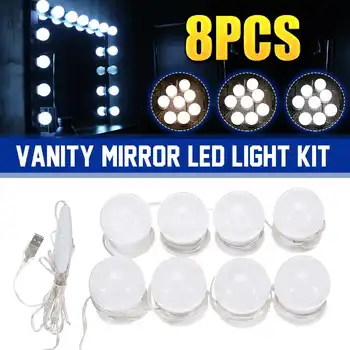 

USB LED 12V Makeup Mirror Lamp Wall Light 8 Bulbs Dimmable Hollywood Vanity Mirror Light For Dressing Table Hotel Decoration