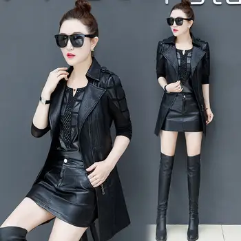 

Leather Jacket Female Mid-length Spring And Autumn Motorcycle Leather Vest Women's Clothing 2020 New Leather Jacket Women Coat