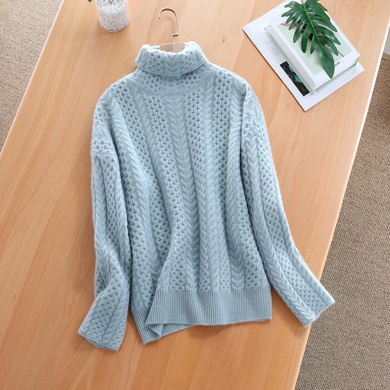 High collar cashmere sweater female thick loose pullover sweater twisted knit bottoming sweater large size women's clothing High collar cashmere sweater female thick loose pullover sweater twisted knit bottoming sweater large size women's clothing