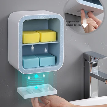 

Double Layer Soap Drain Box Shelf Bathroom Storage Wall-mounted Sucker Rack Bathroom Organizer Creative Drain Soap Holder