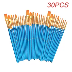 Ensemble de pinceaux à peinture artistique, 30 pièces, pointes rondes et pointues, poils en Nylon pour huile acrylique, aquarelle, peinture de visage, dessin pour enfants et adultes 