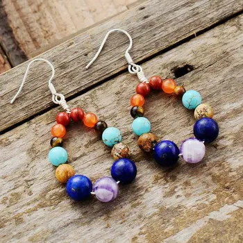 New 7 Color Chakra Earrings Fancy Stones Drop Earring Girlfriend Women Gifts Exquisite Lady Elegant Earrings Jewelry Dropship