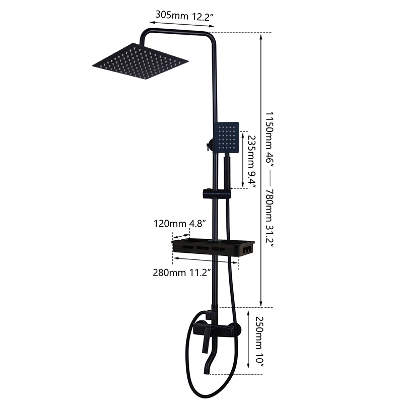 JIENI набор для душа с черной росписью, матовый черный смеситель для ванны и полка для хранения, смеситель для душа, кран - Цвет: Shower Set B2