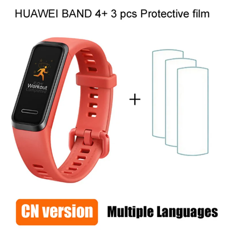 Смарт-часы huawei Band 4, 0,96 дюйма, смарт-браслет, контроль музыки, пульсометр, монитор здоровья, новые часы, циферблат, USB разъем, зарядка, браслет - Цвет: Orange Add Films