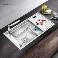 Three Cover Hidden Step Kitchen Sink 304 Stainless Steel 4mm Thickness Handmade Brushed Cloaking Innovative Kitchen Sinks 1