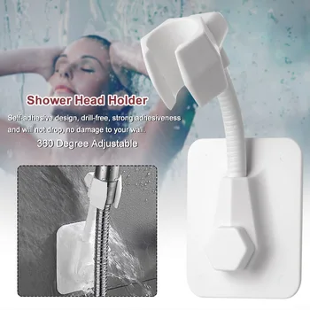 

Toilet Self Adhesive Waterproof Flexible Non Slip Tile Space Saving 360 Degree Adjustable Wall Mounted Shower Head Holder Hotel