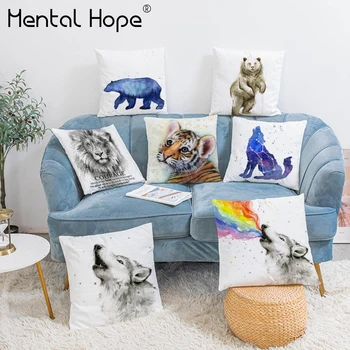 

Tiger Lion Print Decorative Cushion Cover Cartoon Pattern Plush Throw Pillow Cover for Sofa Home Decor Living Room Pillowcase
