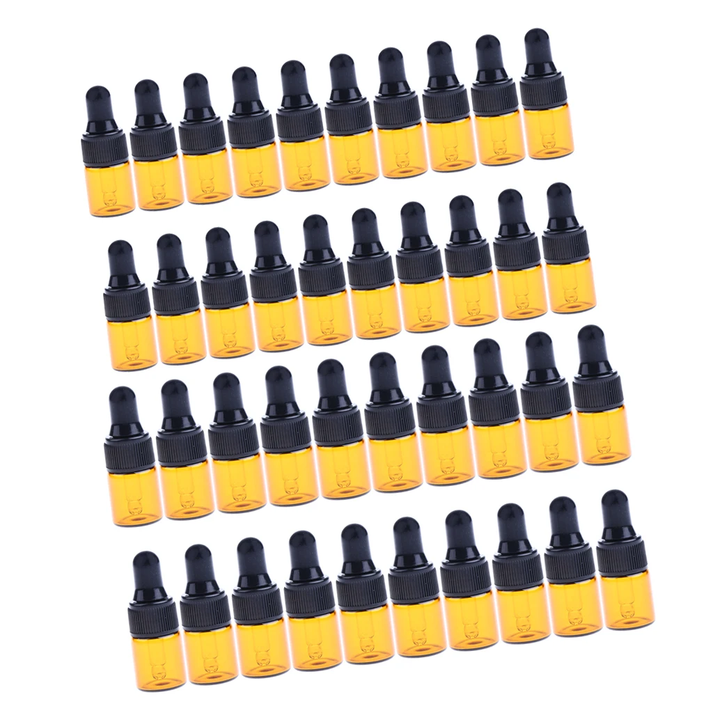 40 Pcs Mini Reagent Dropper bottles Amber Glass Liquid Pipette Bottle,Leakproof, 1ml/3ml