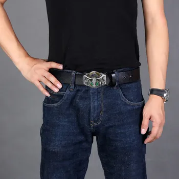 

Western American Style Engraved Leather Belt Men Jeans Accessories Vintage Style Leather Belt with large bull head buckle