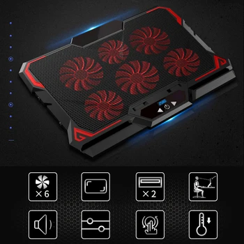 

17inch Gaming Laptop Cooler fans Cooler Cooling Pad Six Fan Led Screen Two USB Port 2600RPM Laptop Cooling Pad Notebook Stand
