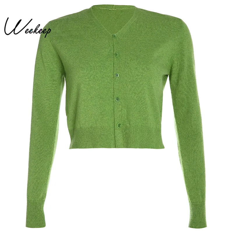 

Weekeep Women V-neck Single Breasted Jacket Knitted Spring Autumn Long Sleeve Jackets Chaquetas Mujer 2019