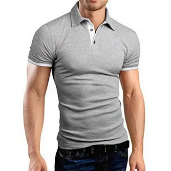 Image of 2019 New Summer Mens Polo Shirt Short Sleeve Turn-over Collar Slim Tops Casual Breathable Solid Color Business Shirt