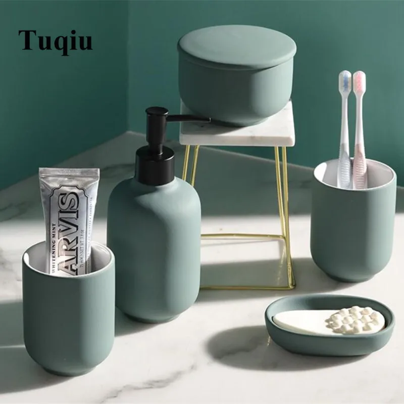 

Ceramic Simple fashion Bathroom Accessory Set Washing Suits Bottle Mouthwash Cup Soap Toothbrush Holder Household Articles