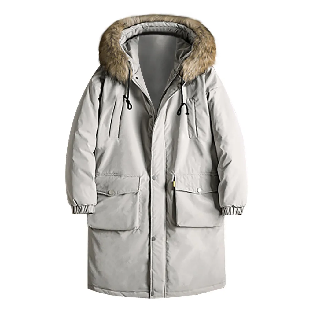 Новая модная мужская зимняя повседневная однотонная теплая хлопковая одежда с капюшоном шерстяное пальто толстая мужская одежда шерстяные куртки 10,28 - Цвет: GY