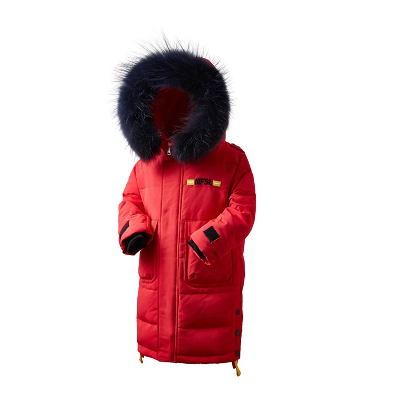 Коллекция года, брендовые Детские пуховики, теплые длинные парки для мальчиков, пальто с мехом для подростков, утепленная верхняя одежда для холодной зимы - Цвет: Красный