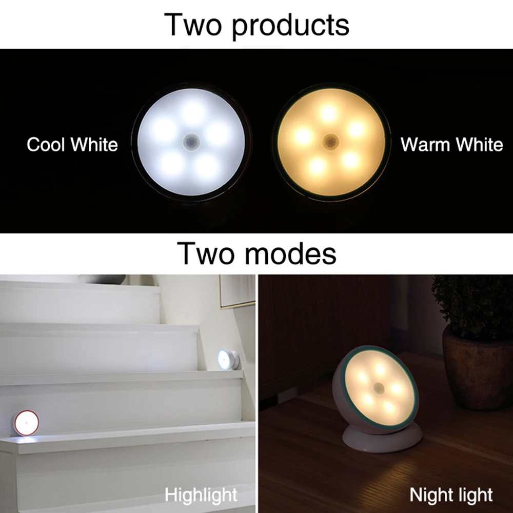 360 градусов вращающийся Перезаряжаемые USB типа AA или AAA Powed светодиодный Ночной светильник движения Сенсор активированный настенный светильник для Кухня Спальня шкаф