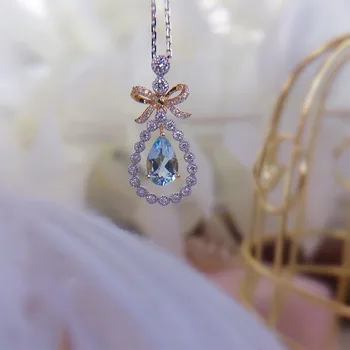 شراءANI 18K الصلبة الذهب الأبيض قلادة قلادة الماس الطبيعي الحقيقي غرامة مجوهرات النساء المشاركة قلادة الأزرق الياقوت فراشة