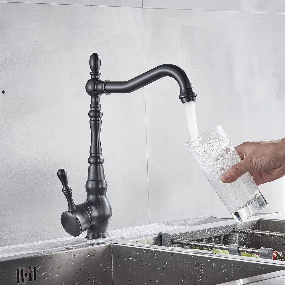 Смесители для кухонной раковины ретро латунные черные Бронзовые с одной ручкой