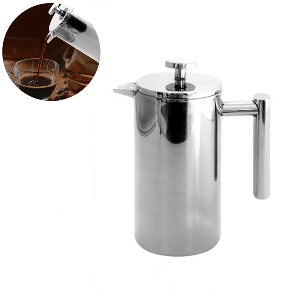 

1L Double Layer Stainless Steel Coffee Kettle Coffee Pot Kitchen Pod Coffee Maker Thermal Maker Tea Bottle With 3 Layer Filter