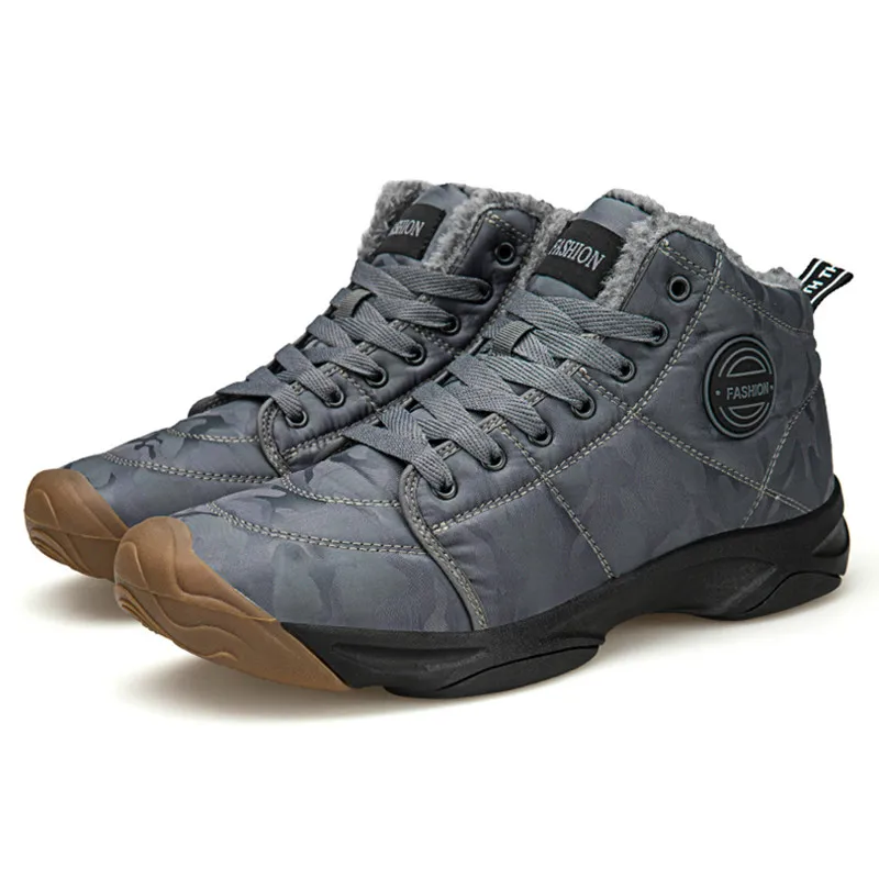 Водонепроницаемые мужские Ботильоны; Зимние теплые плюшевые ботинки; мужские уличные кроссовки; рабочие ботинки; мужские зимние ботинки на резиновой подошве; размеры 47-48 - Цвет: Серый