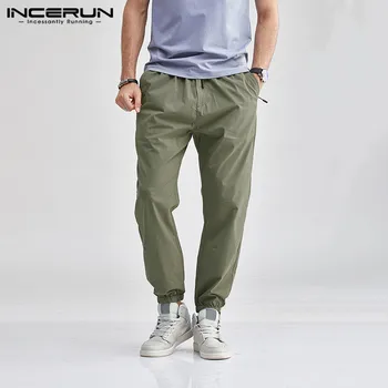 

INCERUN Solid Color Casual Pants Men Elastic Waist Joggers Long Trousers Baggy Streetwear Fashion Men Cargo Pants Harajuku 2020