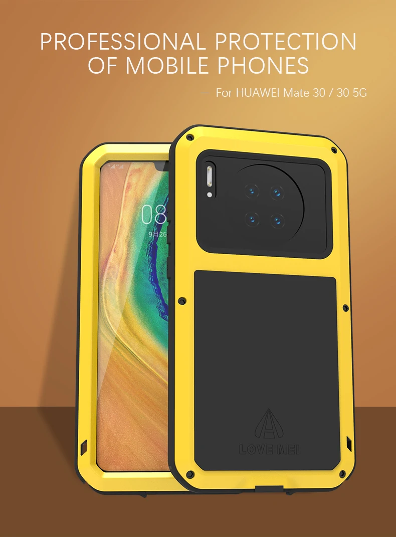 Мощный противоударный чехол LOVE MEI для huawei mate 30 mate 30 5G, сверхпрочный чехол, силиконовый металлический чехол, закаленное стекло