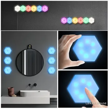 

Touch Sensor Night Lights LED DIY Light Hexagon Light Touch Wall Lamp Home Decorations 6PCS/Set Night Lamp 3 AAA Power Supply