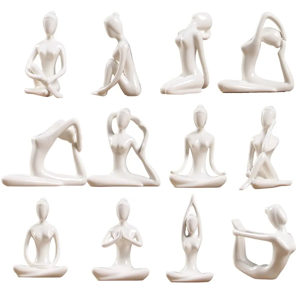 

12 Styles White Ceramic Yoga Figurines Ename Yoga Miniatures Abstract Yog Stattues Yoj Figurines Vintage Home Decor