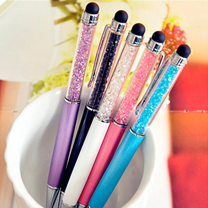 

5 pcs/lot Diamond Crystal Ballpoint Pens Capacitive Stylus Pen 2 in 1 Novelty Metal Zakka Touch Ballpen Stationery Gifts