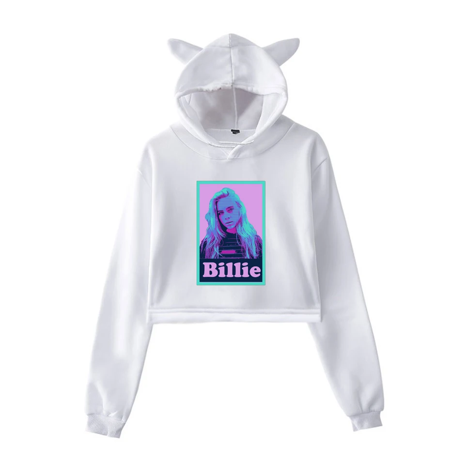 Короткие толстовки Billie Eilish, Женская Толстовка Harajuku, худи, Розовый пуловер, одежда для девочек, уличная одежда, женские топы с длинным рукавом - Цвет: 902-13