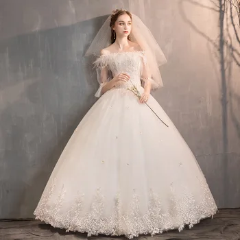 

luxury bridal gown lace up short sleeve wedding dresses anniversary gown vestido de noiva /свадебное платье/robe de mariee