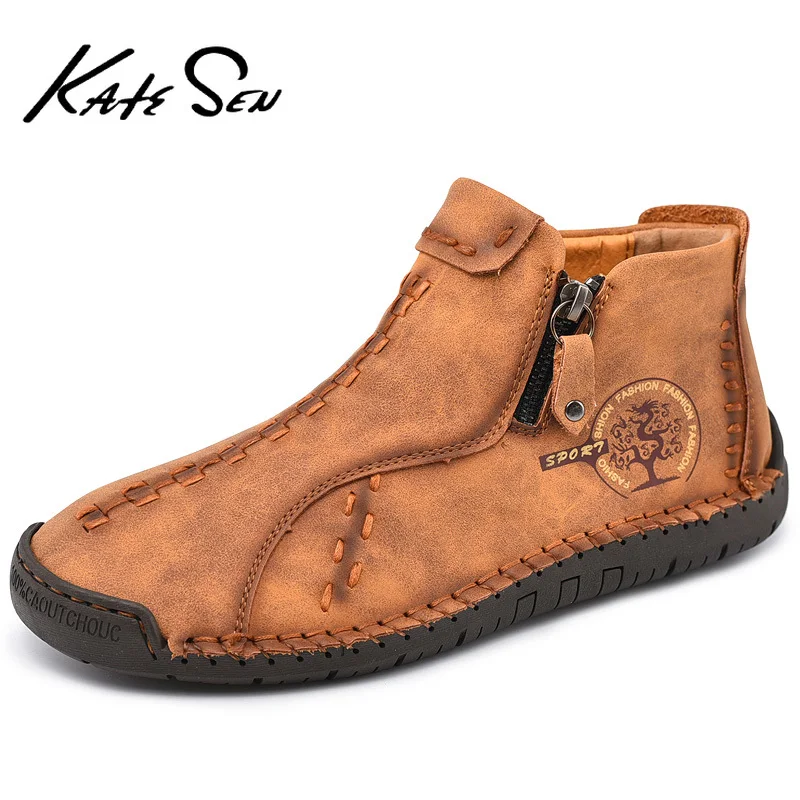 

New Spring Autumn Handmade Men's Boots High Quality Leather Ankle Boots Outdoor Comfortable Casual shoes Men's Shoes Size 38-48